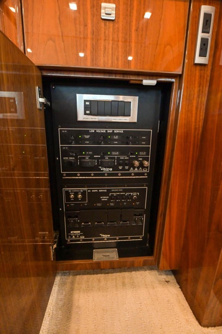 a black cabinet with drawers aboard GOOSE Yacht for Sale