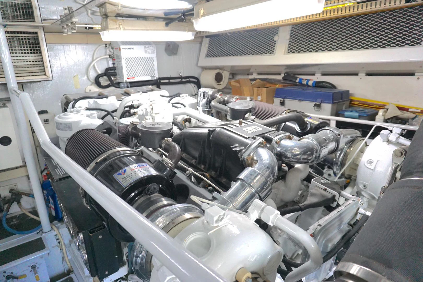 a large group of pipes in a factory aboard CROWN ROYAL Yacht for Sale