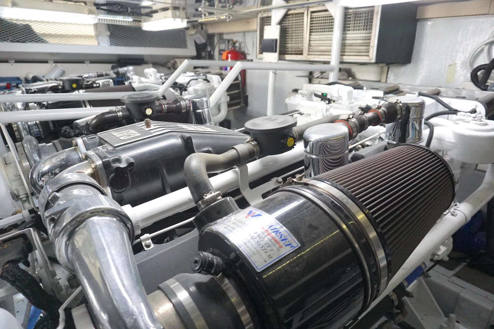 a large group of metal pipes aboard CROWN ROYAL Yacht for Sale