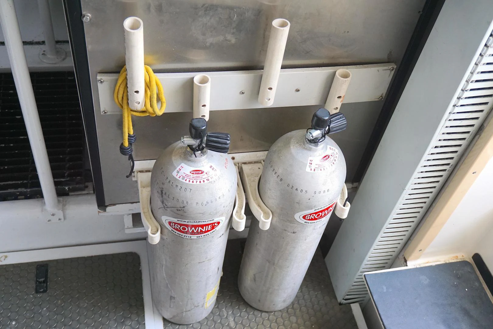 a group of white and red pipes aboard CROWN ROYAL Yacht for Sale