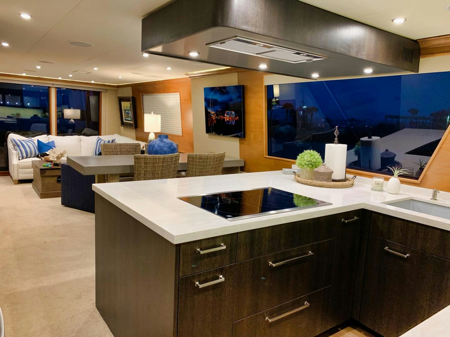 a kitchen with a large countertop aboard SIMPLICITY Yacht for Sale