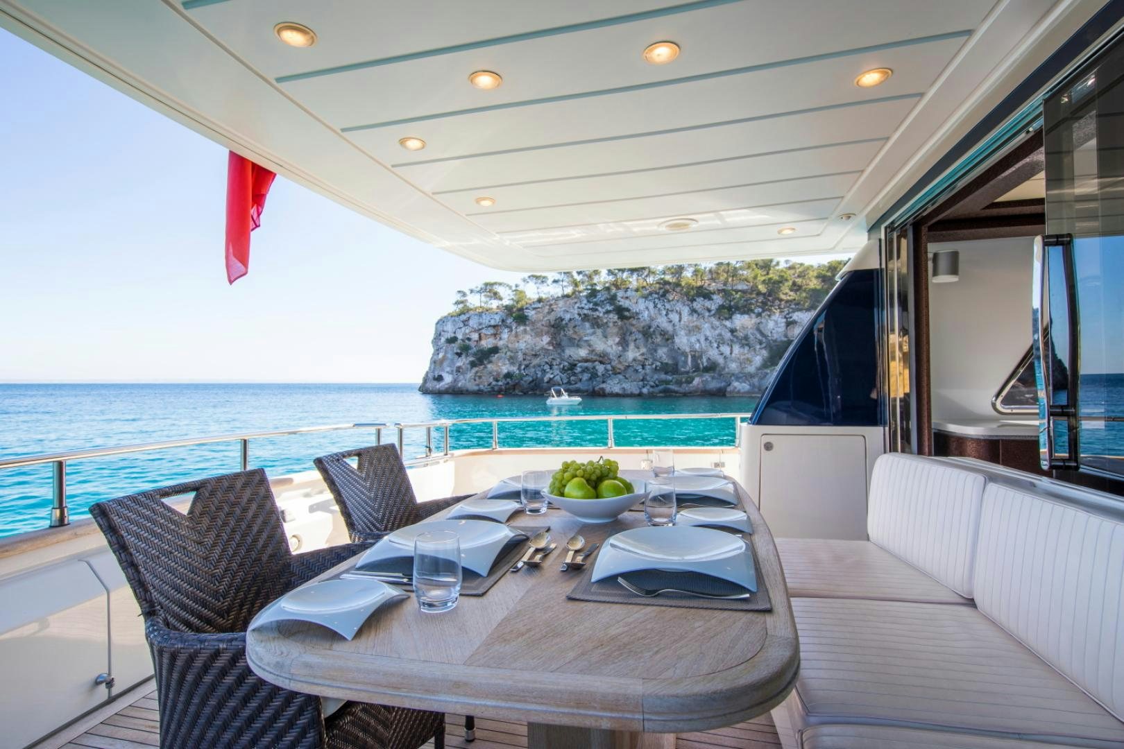 a table on a boat aboard MYTHOS Yacht for Sale