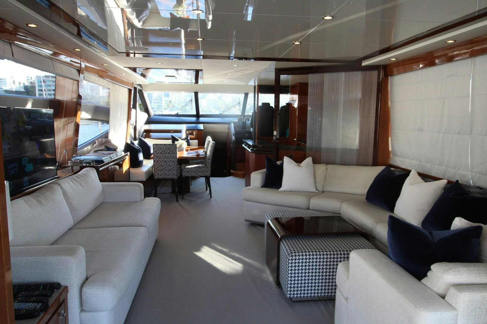 a train with a couch and a table aboard PISCHOS III Yacht for Sale