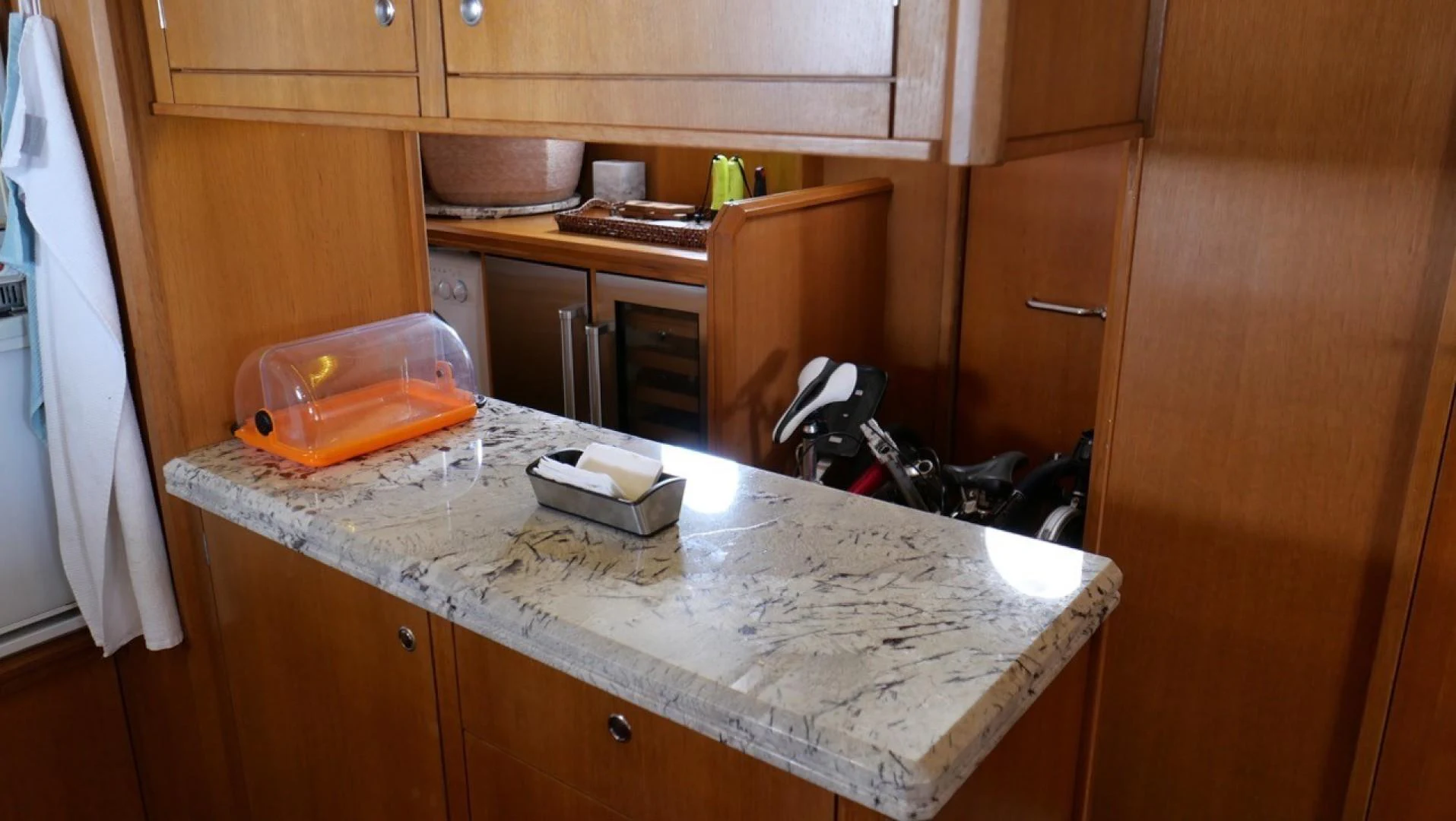 a kitchen with a sink and cabinets aboard PELAGIAL Yacht for Sale
