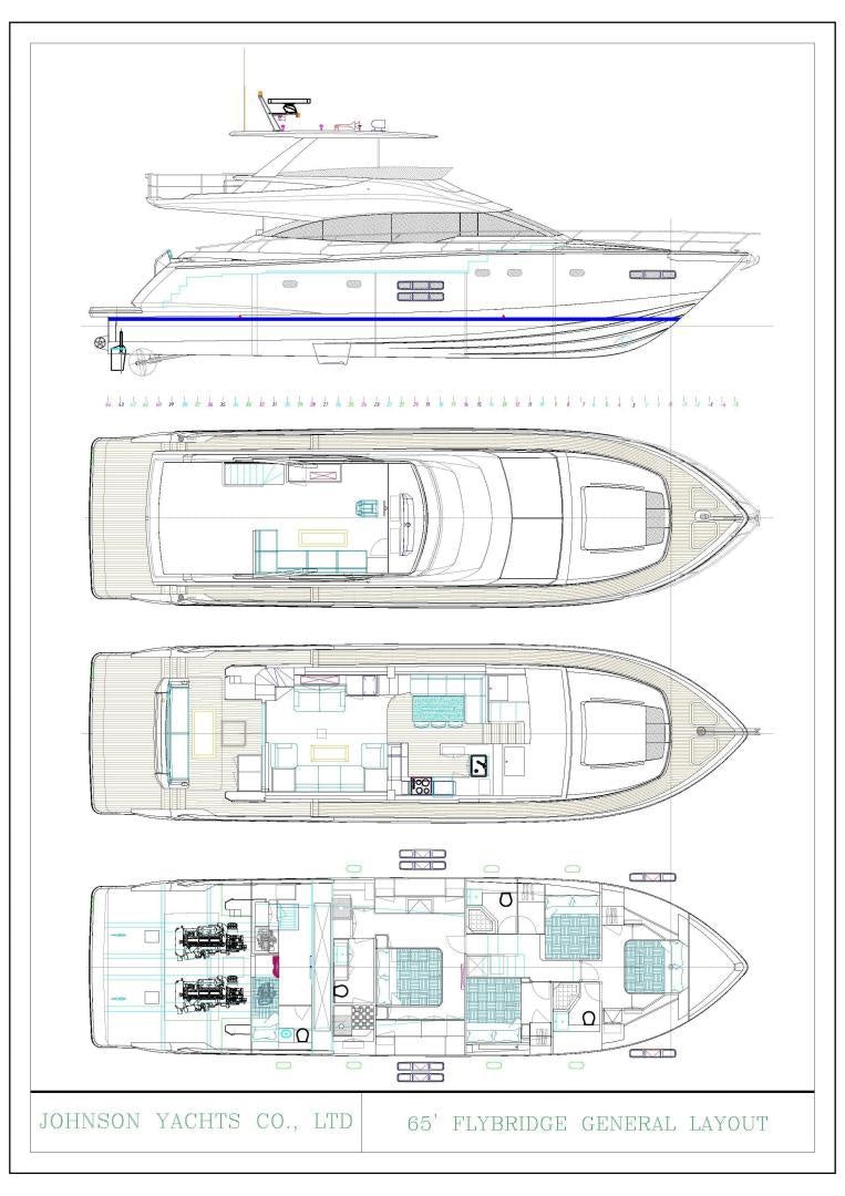 diagram aboard JOHNSON 70' FLYBRIDGE M/Y Yacht for Sale
