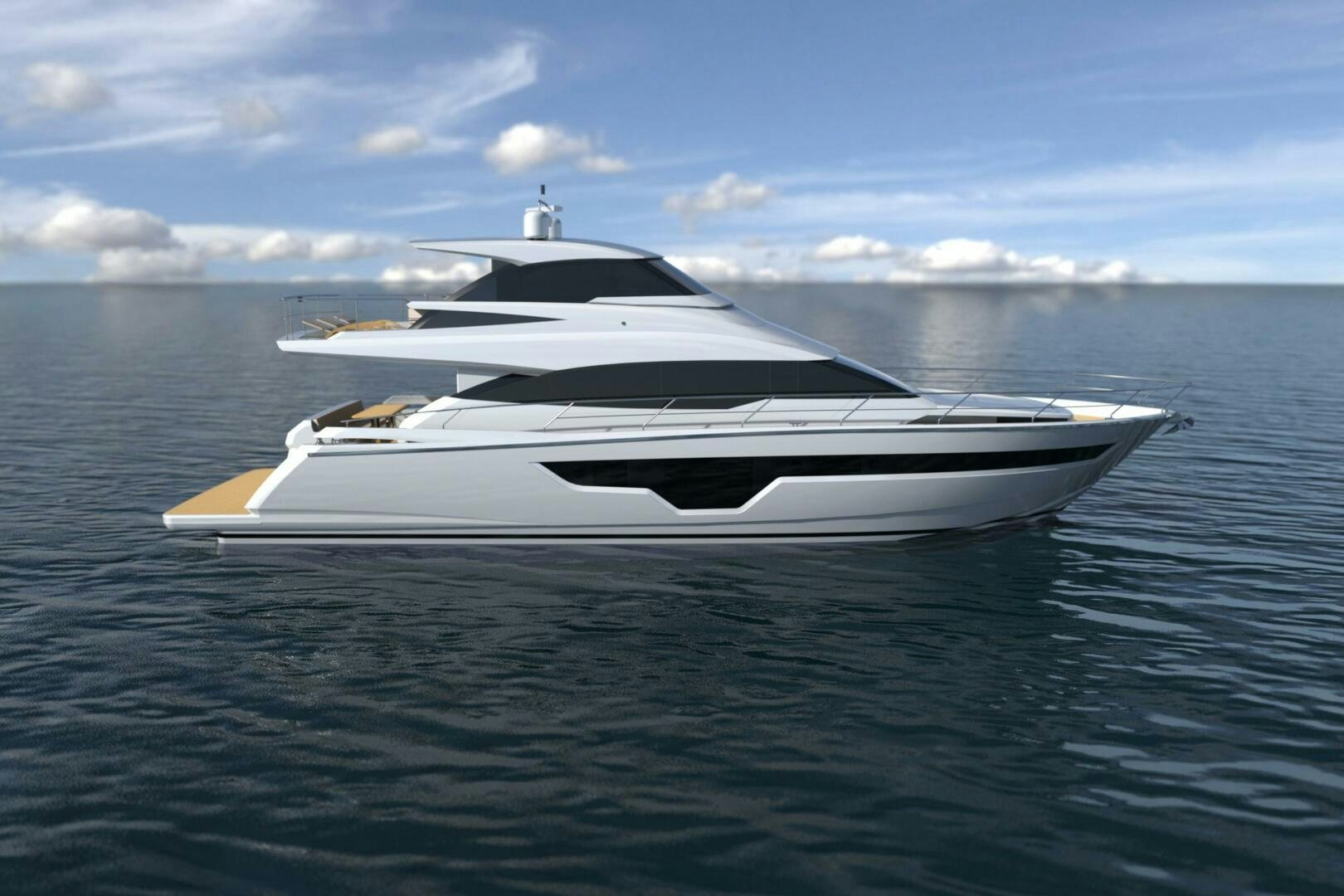 a white yacht in the water aboard JOHNSON 70 SKYLOUNGE NEW BUILD Yacht for Sale