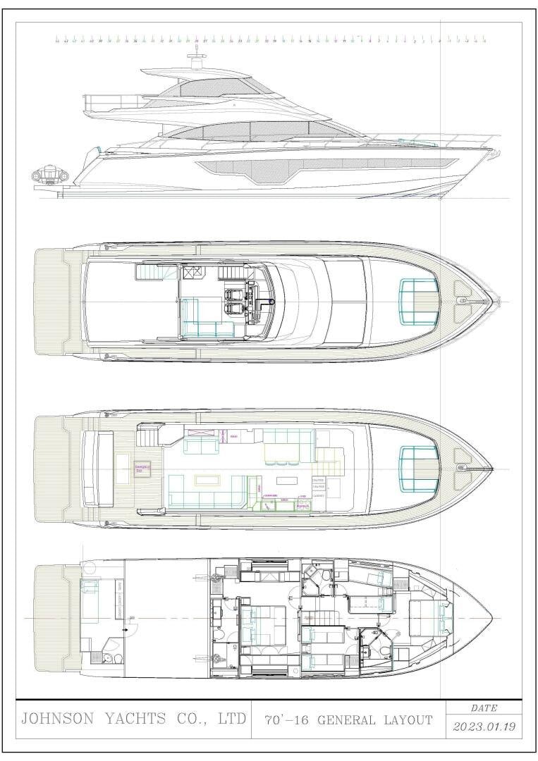diagram, engineering drawing aboard JOHNSON 70 SKYLOUNGE NEW BUILD Yacht for Sale