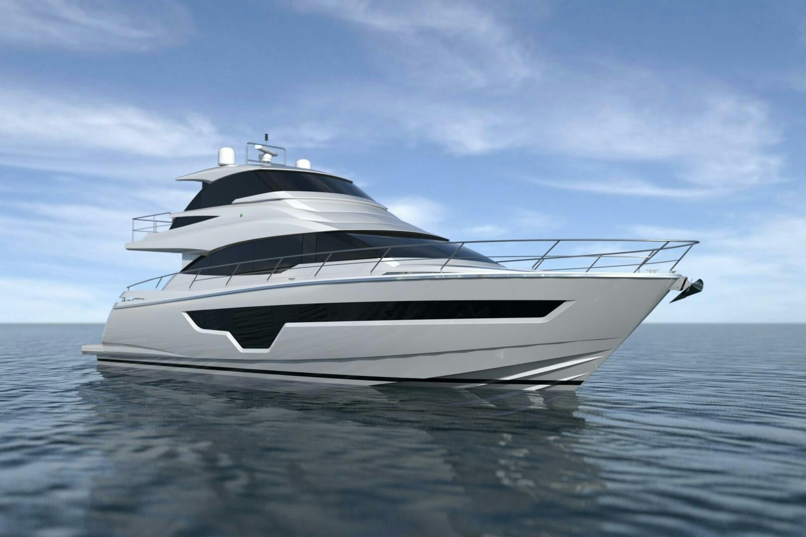 a white yacht on the water aboard JOHNSON 70' FLYBRIDGE M/Y Yacht for Sale
