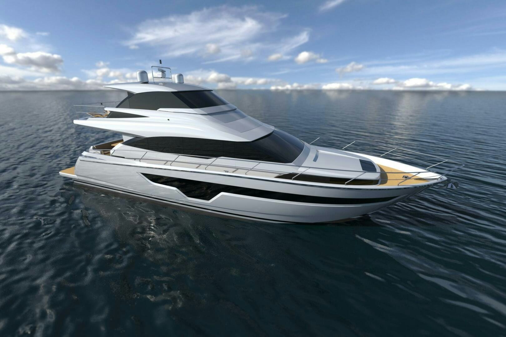 a white yacht on the water aboard JOHNSON 70' FLYBRIDGE M/Y Yacht for Sale