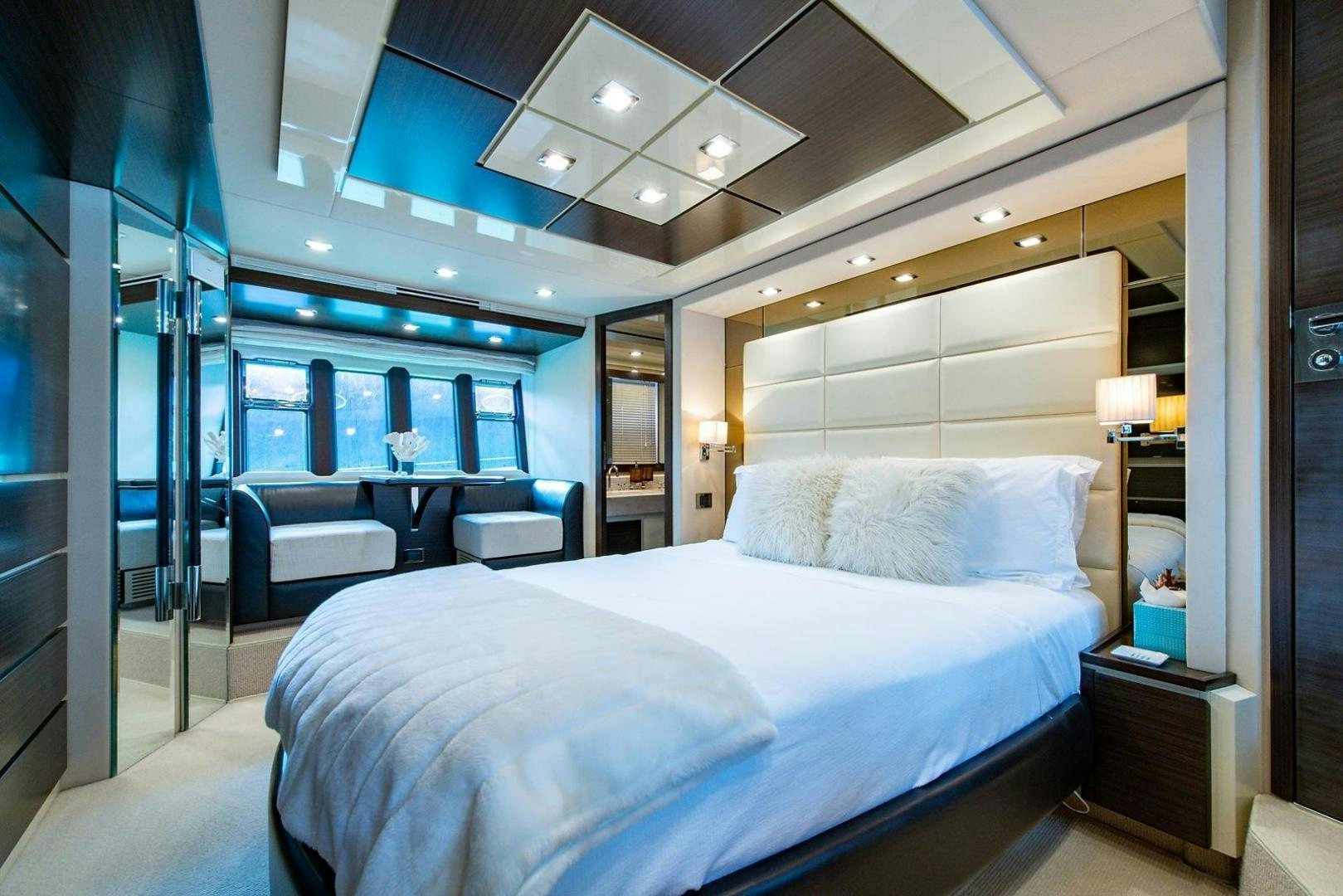 a large bed in a room aboard SOMEWHERE I BELONG Yacht for Sale