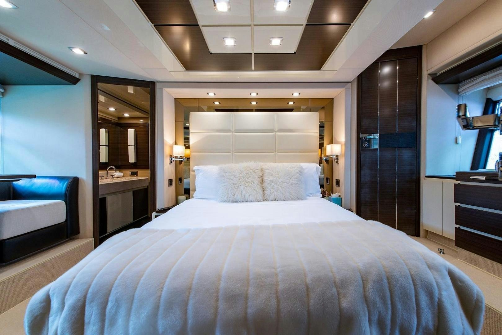 a large bed in a room aboard SOMEWHERE I BELONG Yacht for Sale