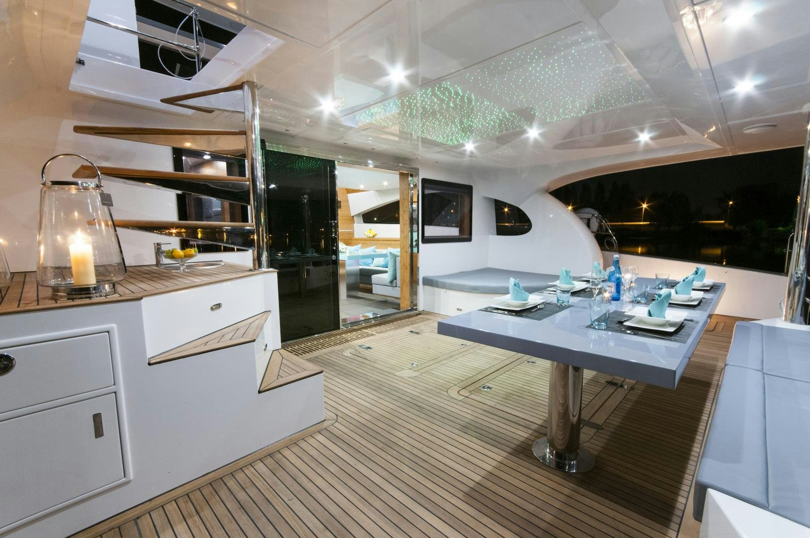 a kitchen with a large island aboard SKYLARK Yacht for Sale