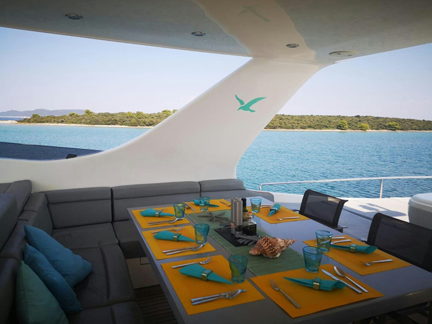 a table with food on it aboard SKYLARK Yacht for Sale