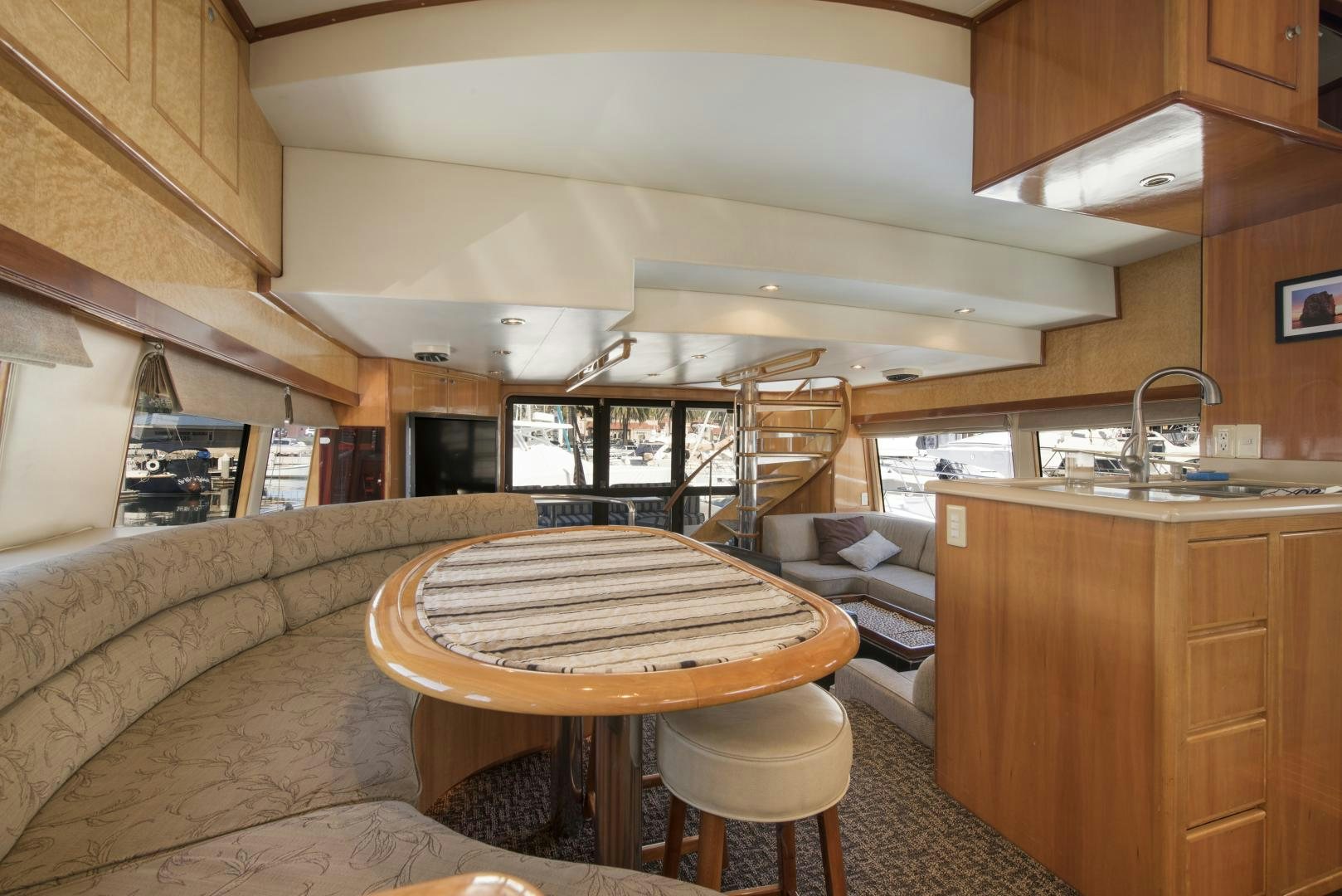 a kitchen and living room aboard LEGACY Yacht for Sale