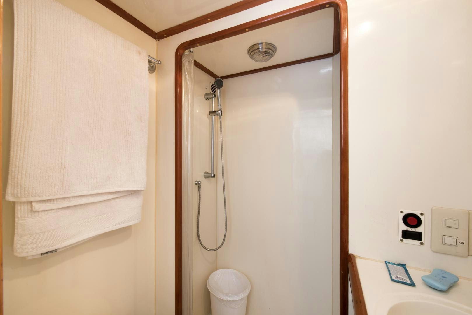 a shower unit and a sink aboard LEGACY Yacht for Sale