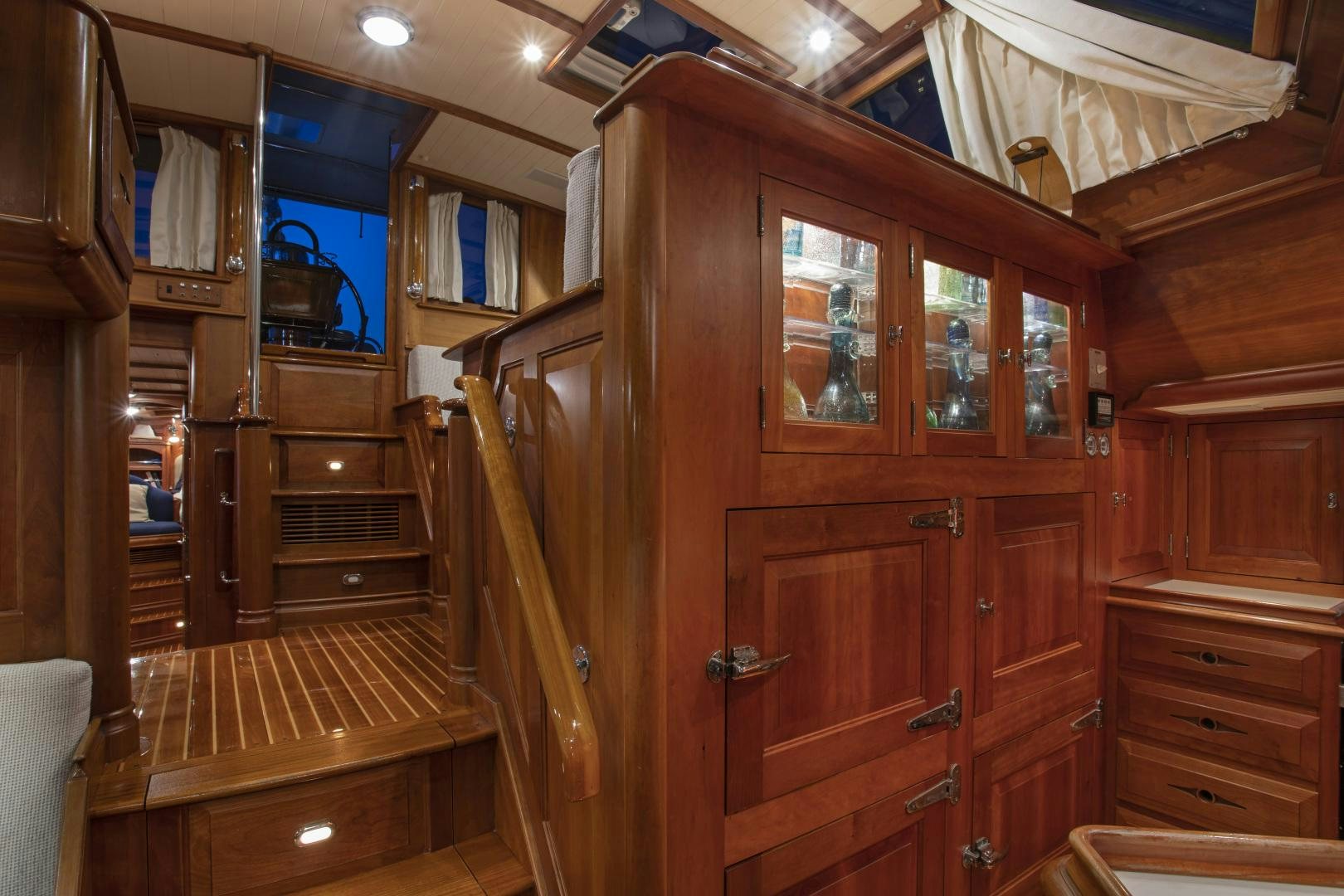 a wooden cabinet with drawers aboard PATRIOT  Yacht for Sale