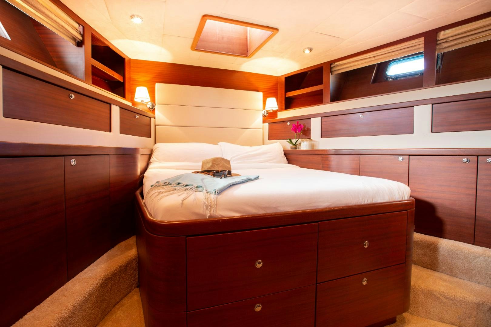 a bed in a room aboard MAXMARA Yacht for Sale
