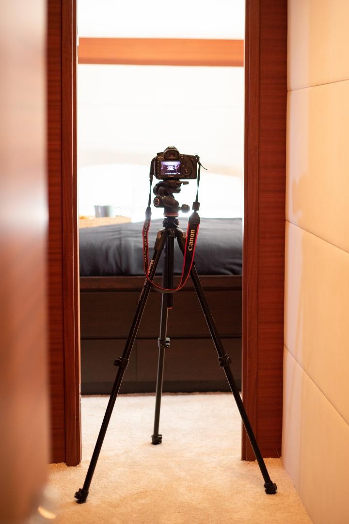 a camera on a tripod aboard MAXMARA Yacht for Sale