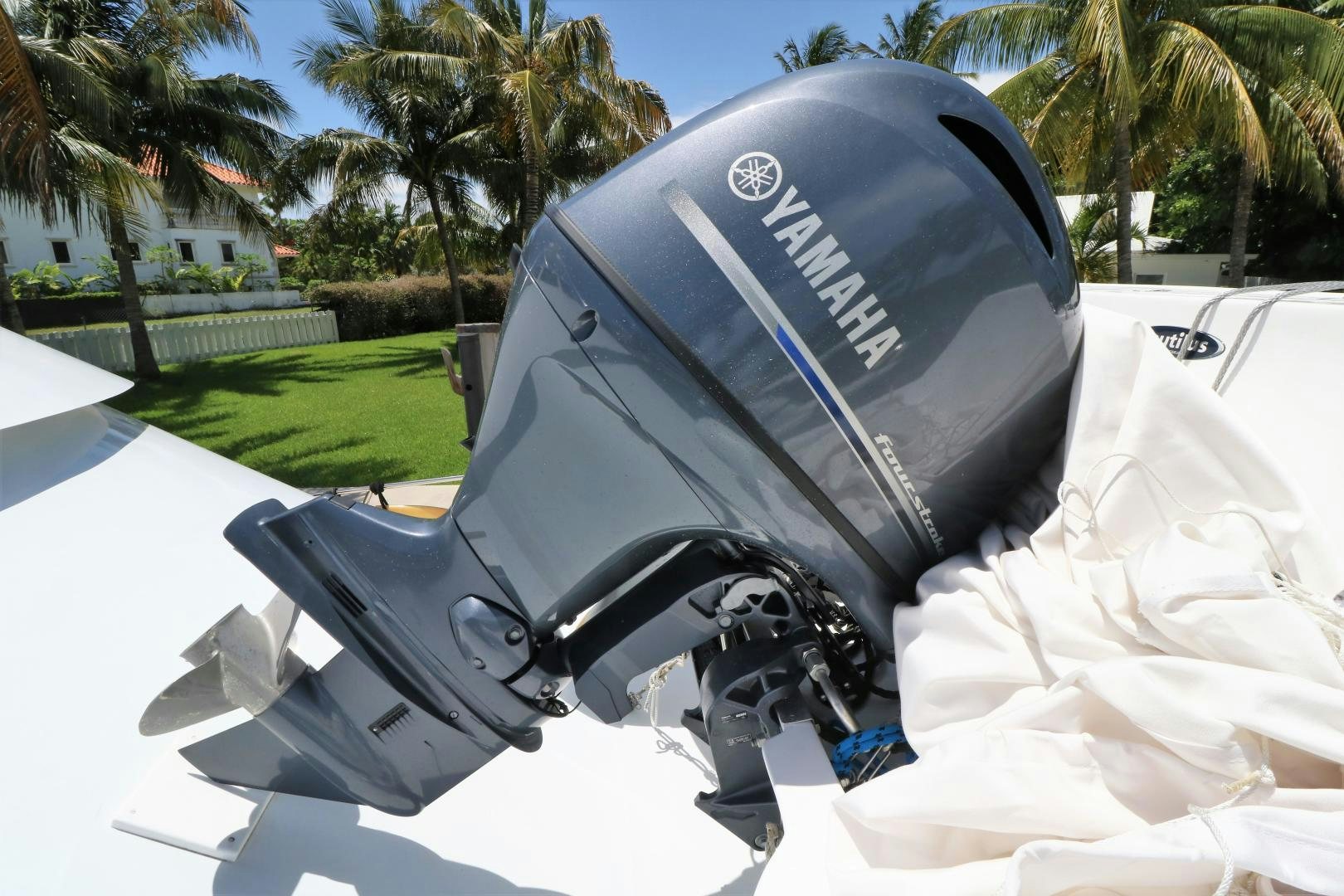 a jet fighter with a broken wing aboard No Name Yacht for Sale