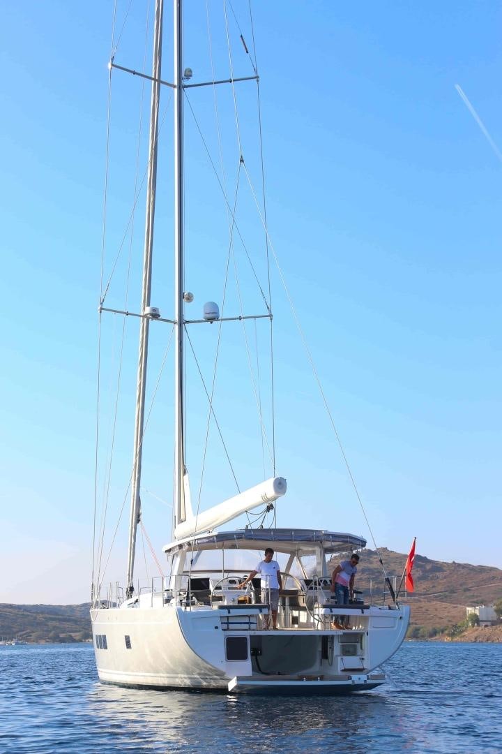 a couple people on a sailboat aboard horizon Yacht for Sale