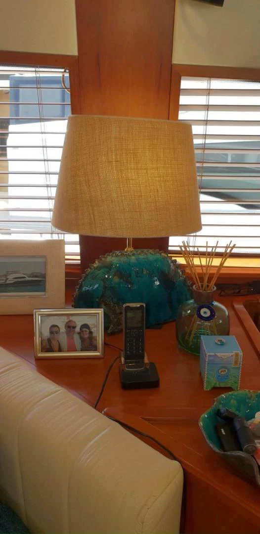 a lamp on a table aboard BOUKI Yacht for Sale