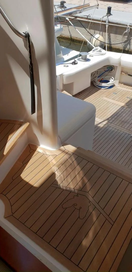 a deck with a sink and a bucket on it aboard BOUKI Yacht for Sale
