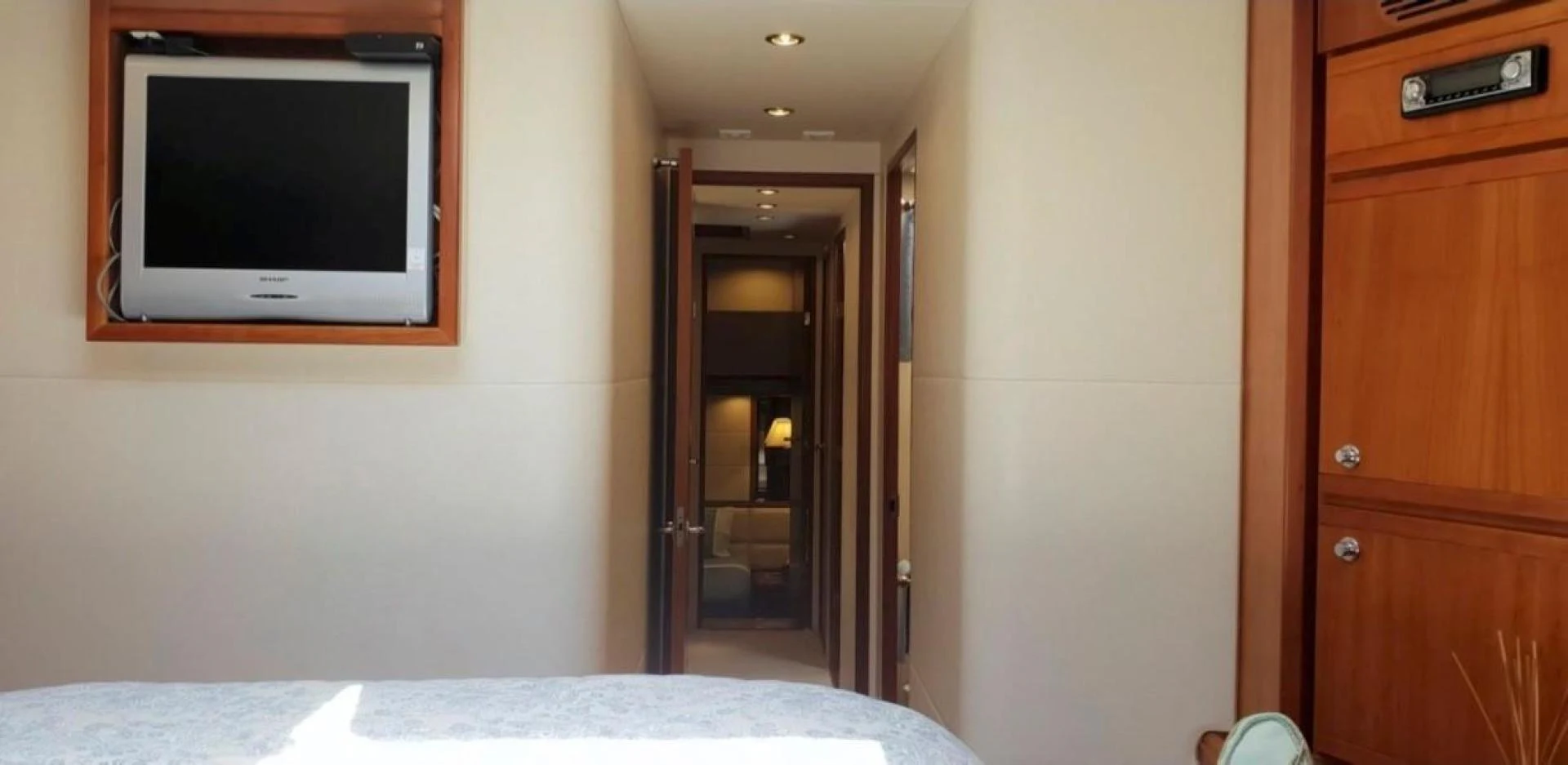 a television on a wall aboard BOUKI Yacht for Sale