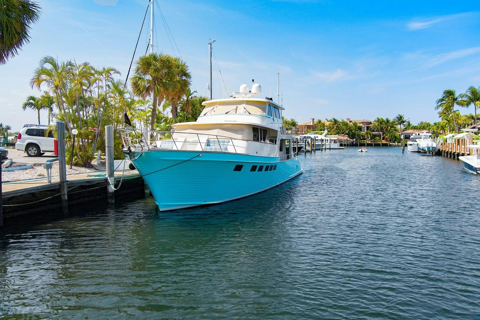 a boat docked at a pier aboard JOAN'S RONDEVOUS Yacht for Sale