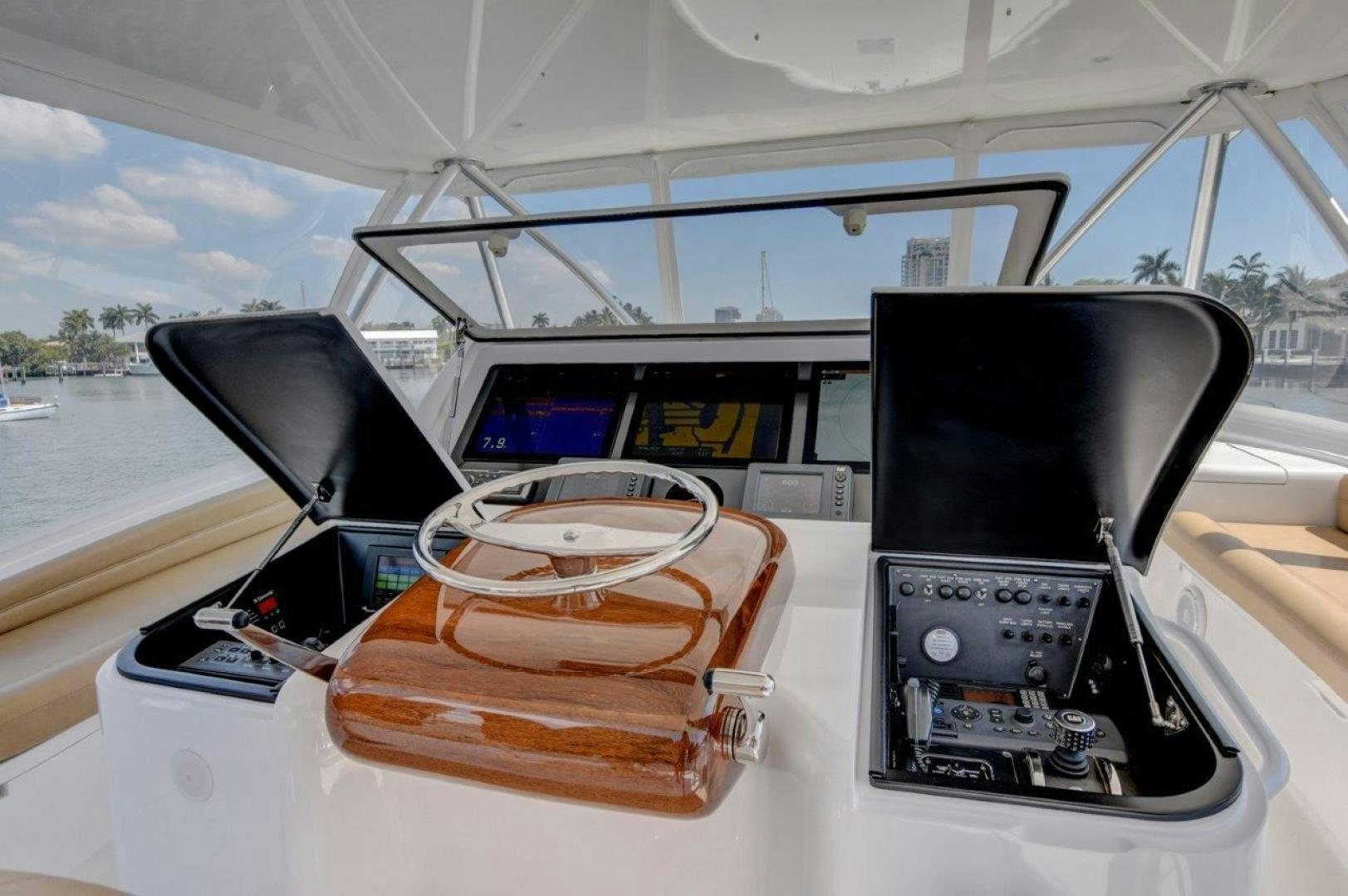 a close-up of a car's windshield aboard KICK'N Yacht for Sale