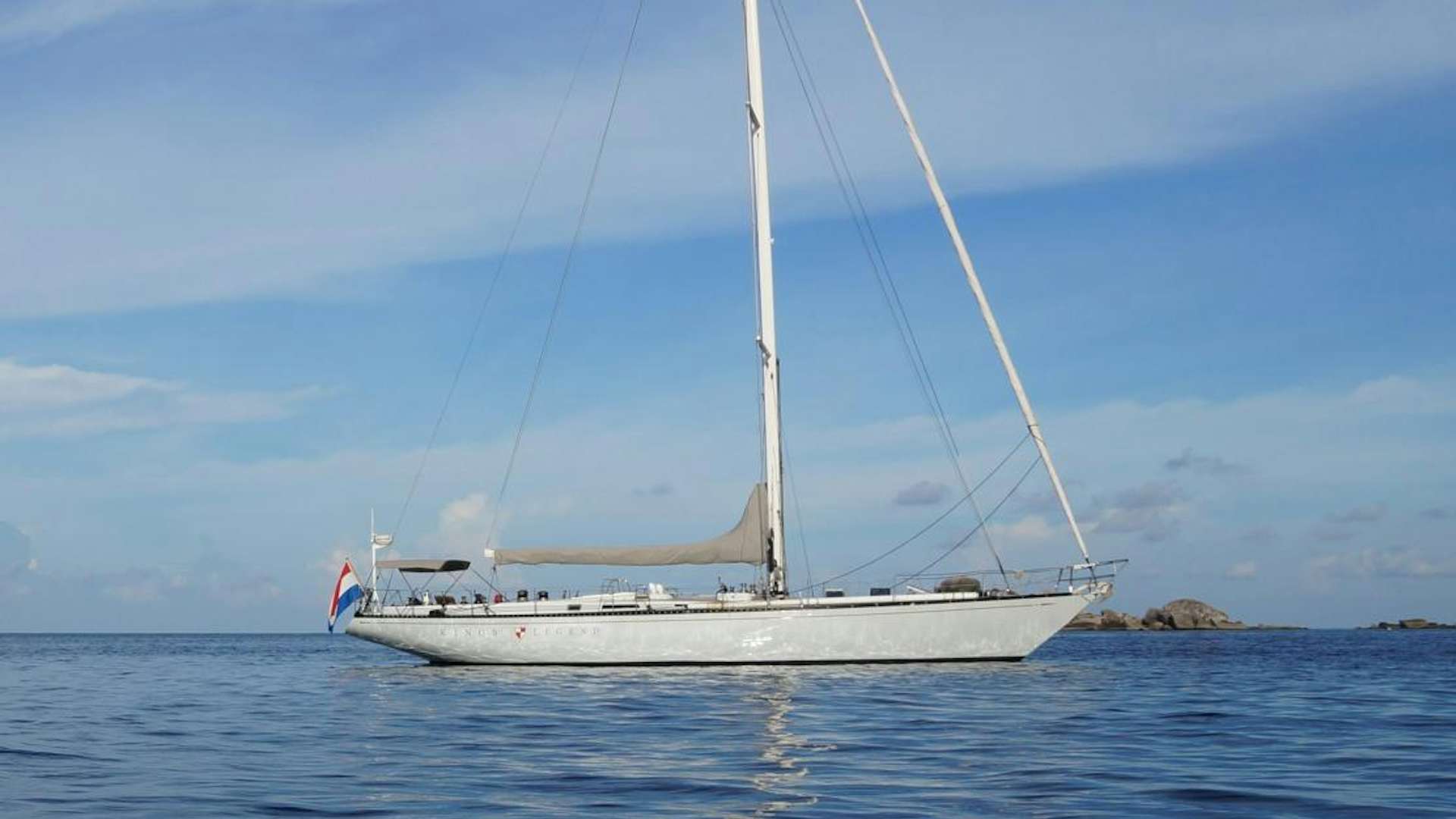 a sailboat in the water aboard kings legend Yacht for Sale