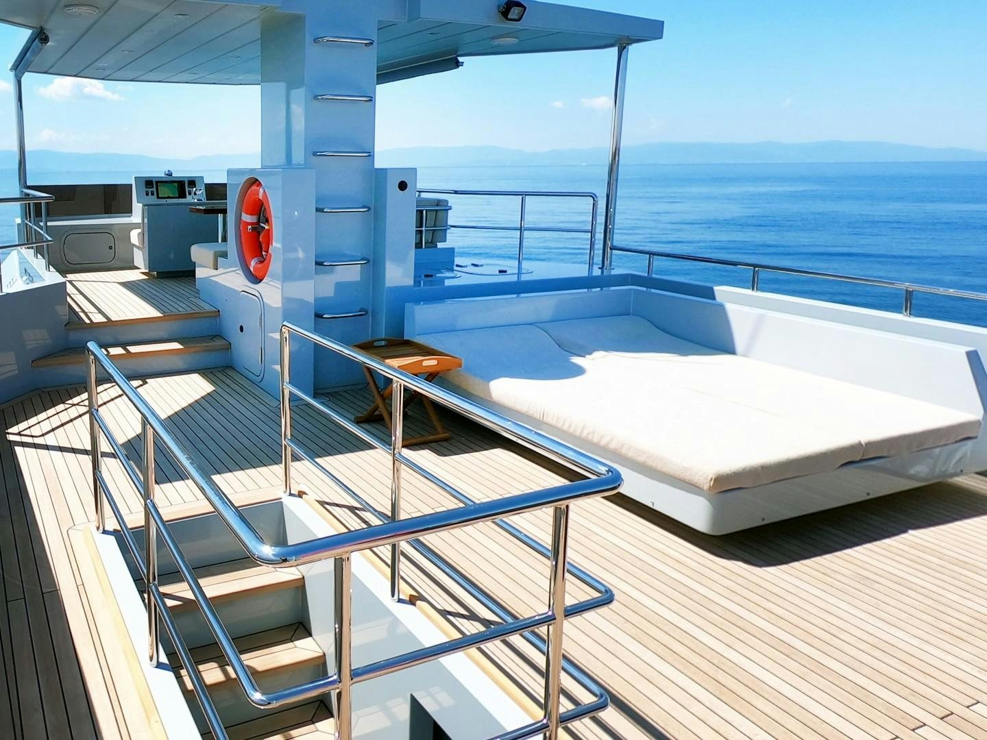 a deck with a view of the ocean and the ocean aboard MUZO'S 20 Yacht for Sale