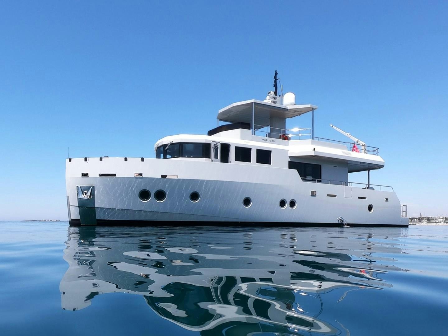 a white boat in the water aboard MUZO'S 20 Yacht for Sale