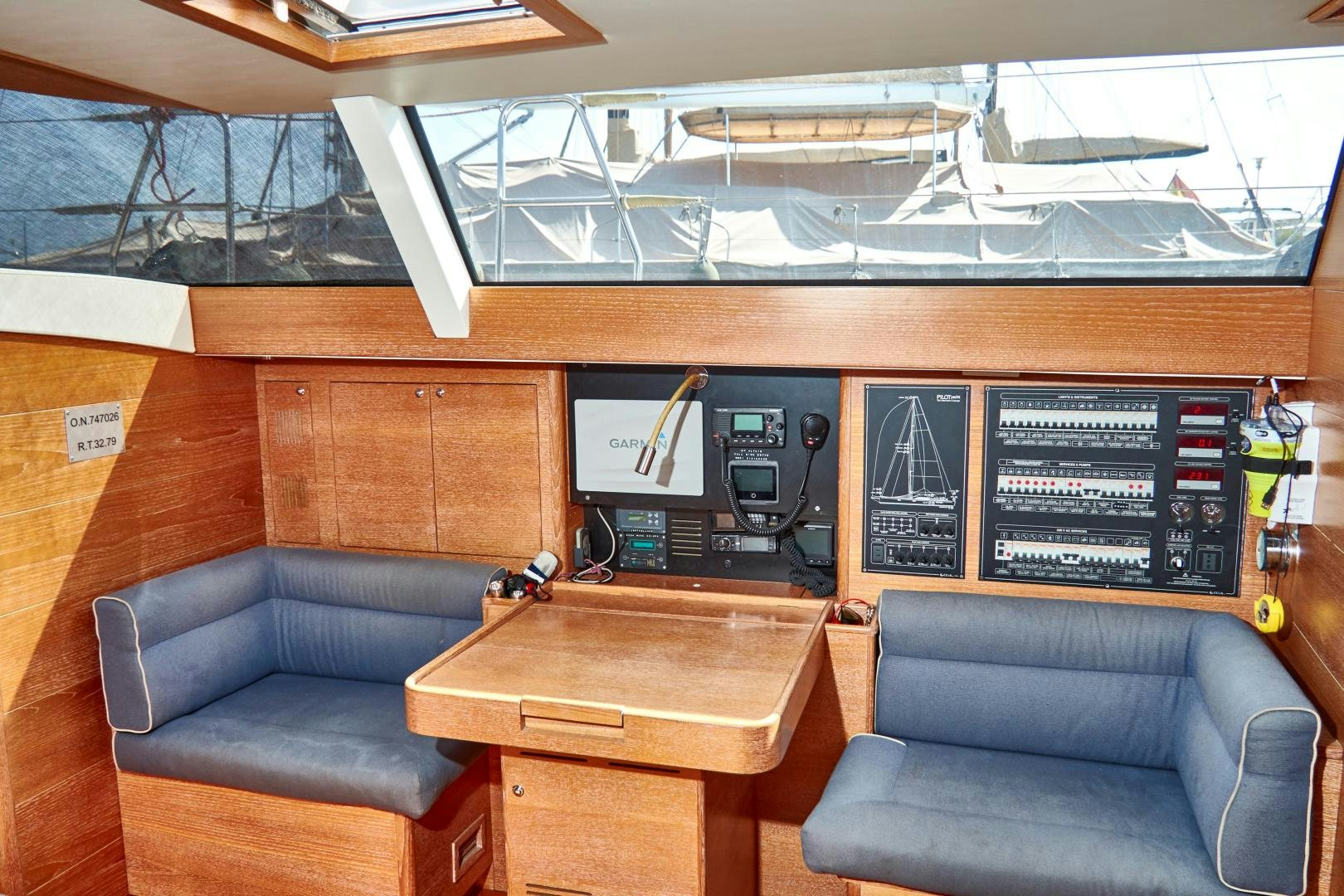 a room with a couch and a table aboard SPIRIT OF ALTAIR Yacht for Sale