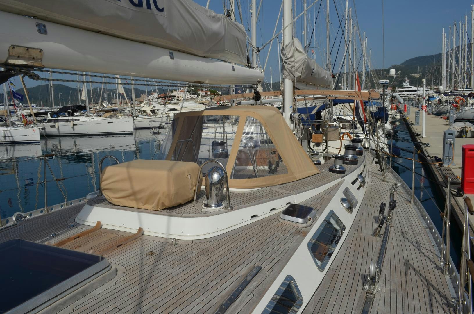 a boat in the water aboard blue magic Yacht for Sale
