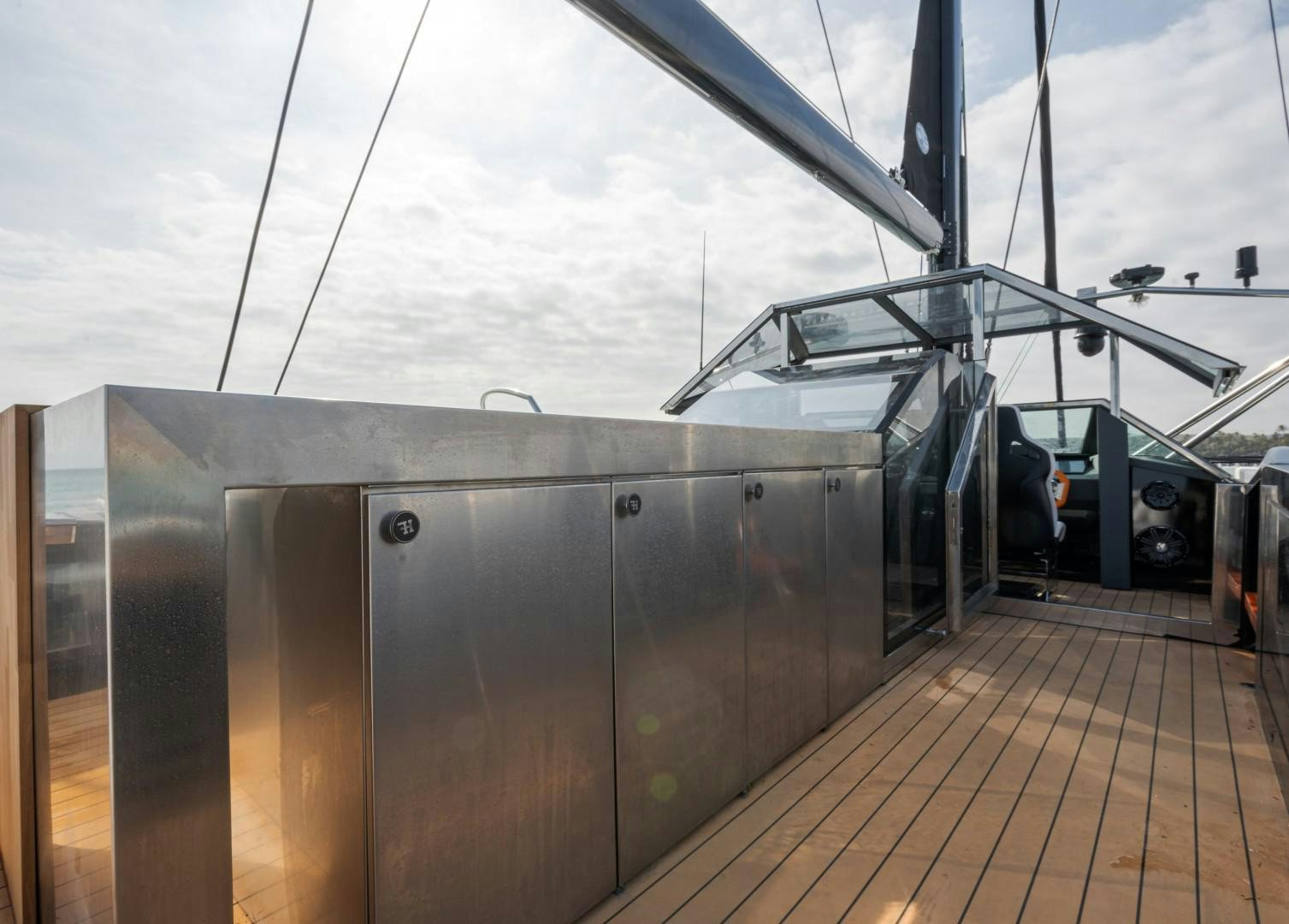 a large metal ship aboard X1 Yacht for Sale