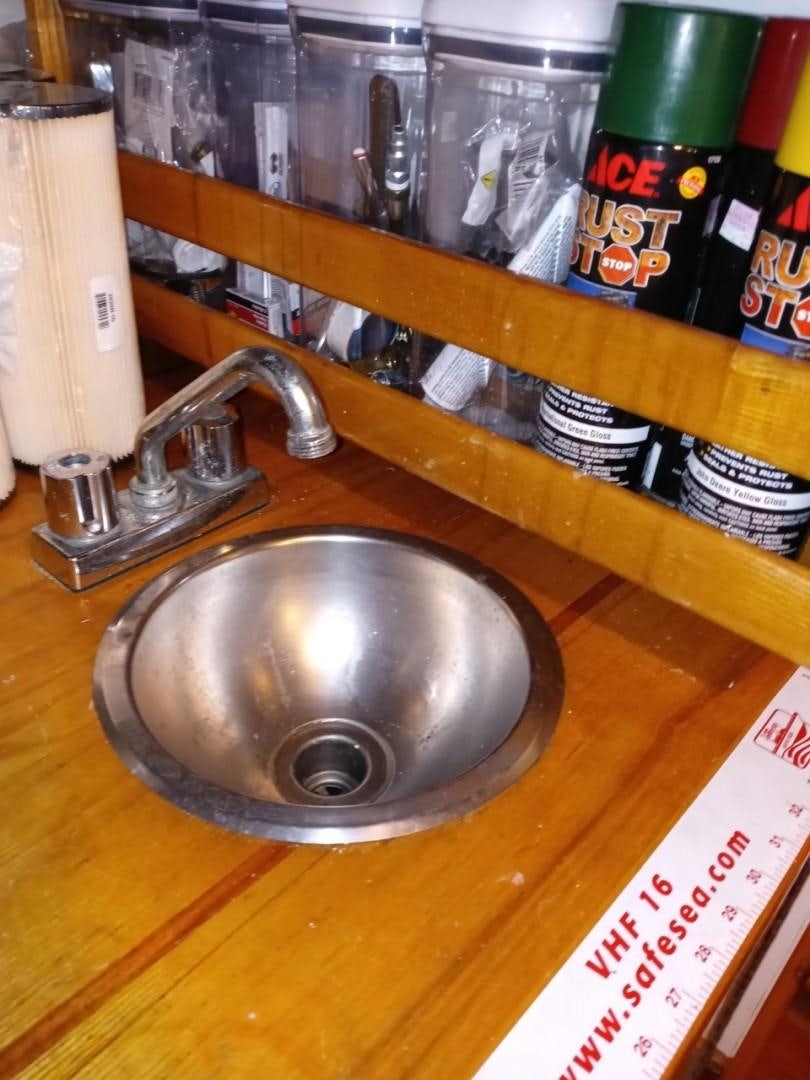 a sink with a faucet aboard DESTINATION Yacht for Sale