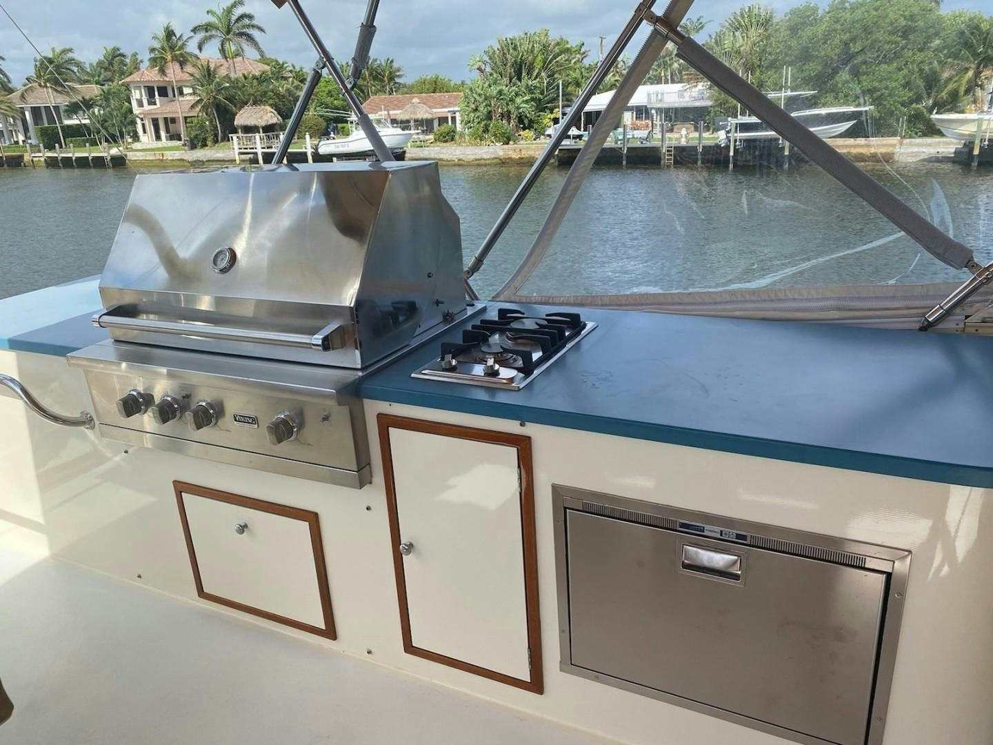 a kitchen with a sink and a bridge aboard DESTINATION Yacht for Sale