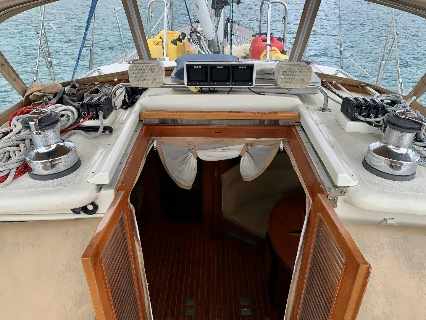 a boat with a sink and a sink aboard REVERENCE Yacht for Sale