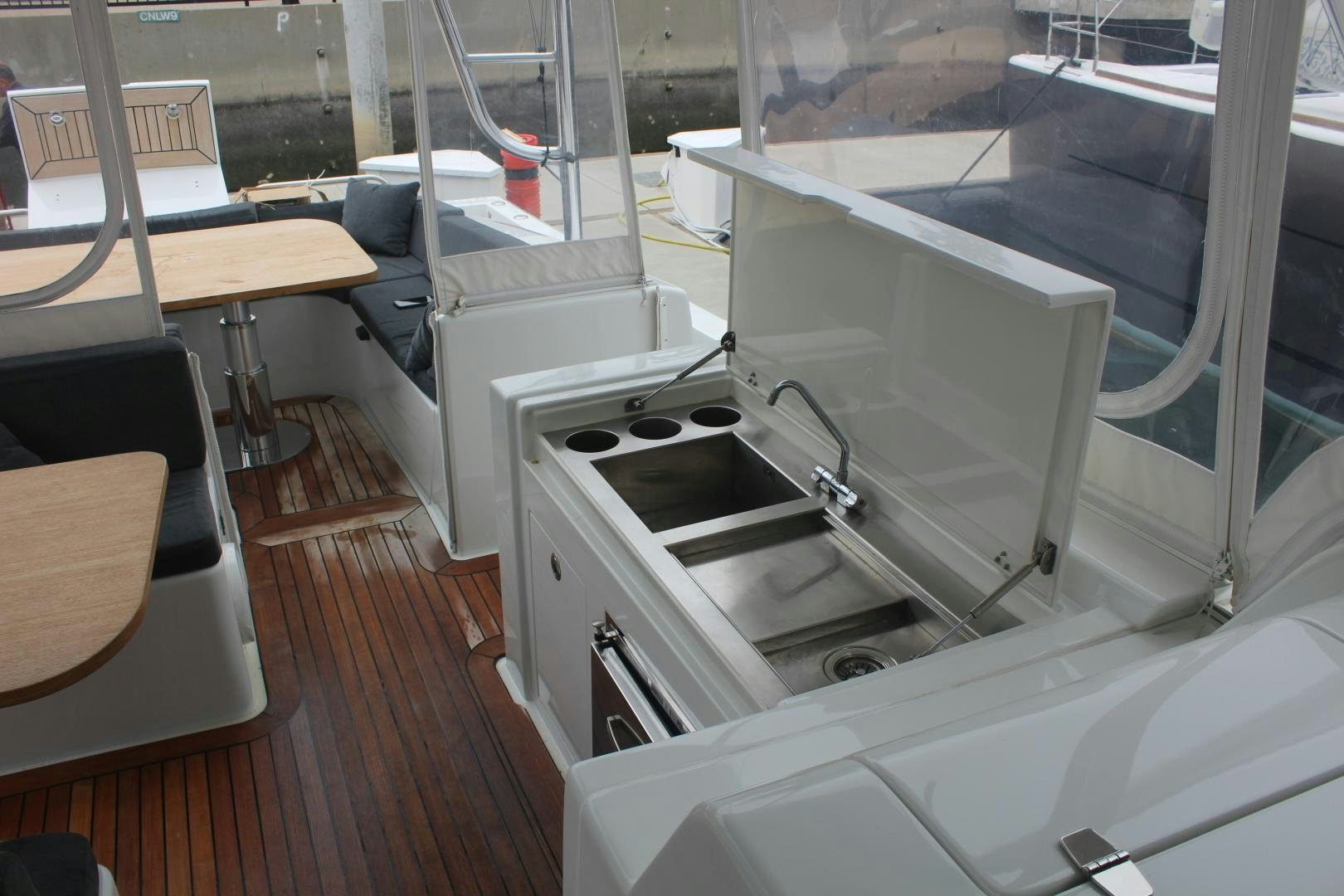 a kitchen with a large stove aboard FELINA Yacht for Sale