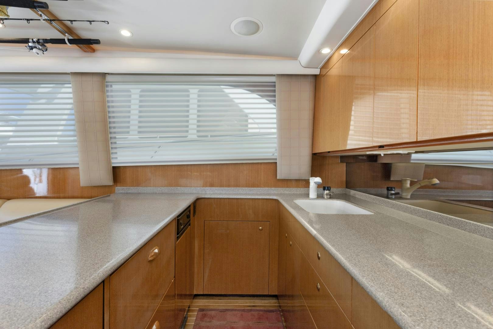 a kitchen with a large countertop aboard ROCKETSHIP Yacht for Sale