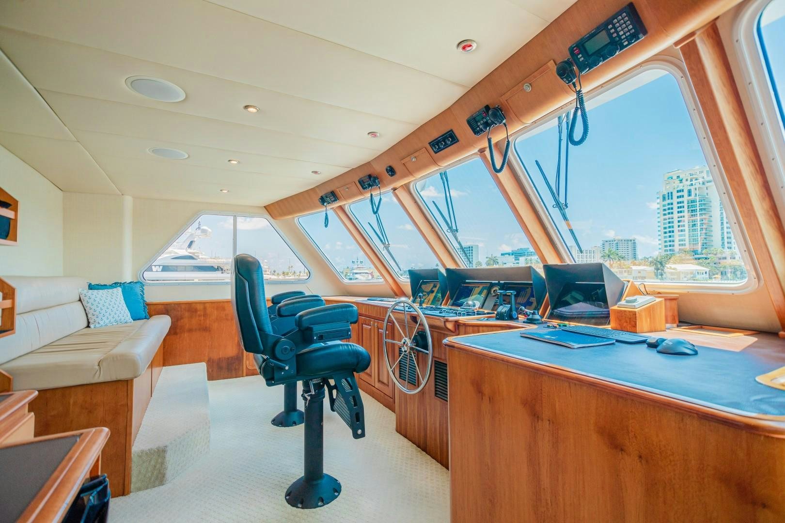 a room with a desk and a computer aboard NO BOUNDARIES Yacht for Sale