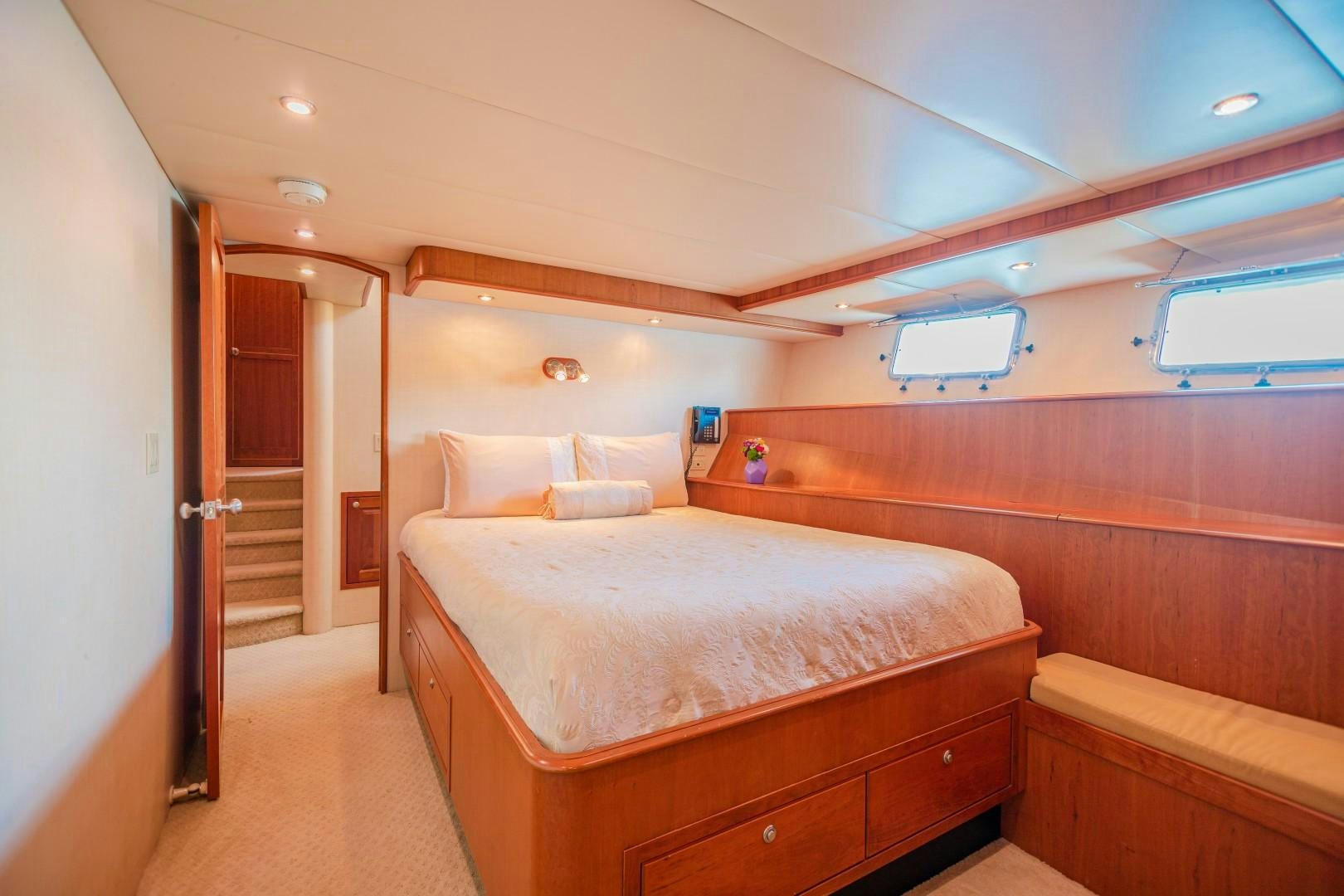 a room with two beds aboard NO BOUNDARIES Yacht for Sale