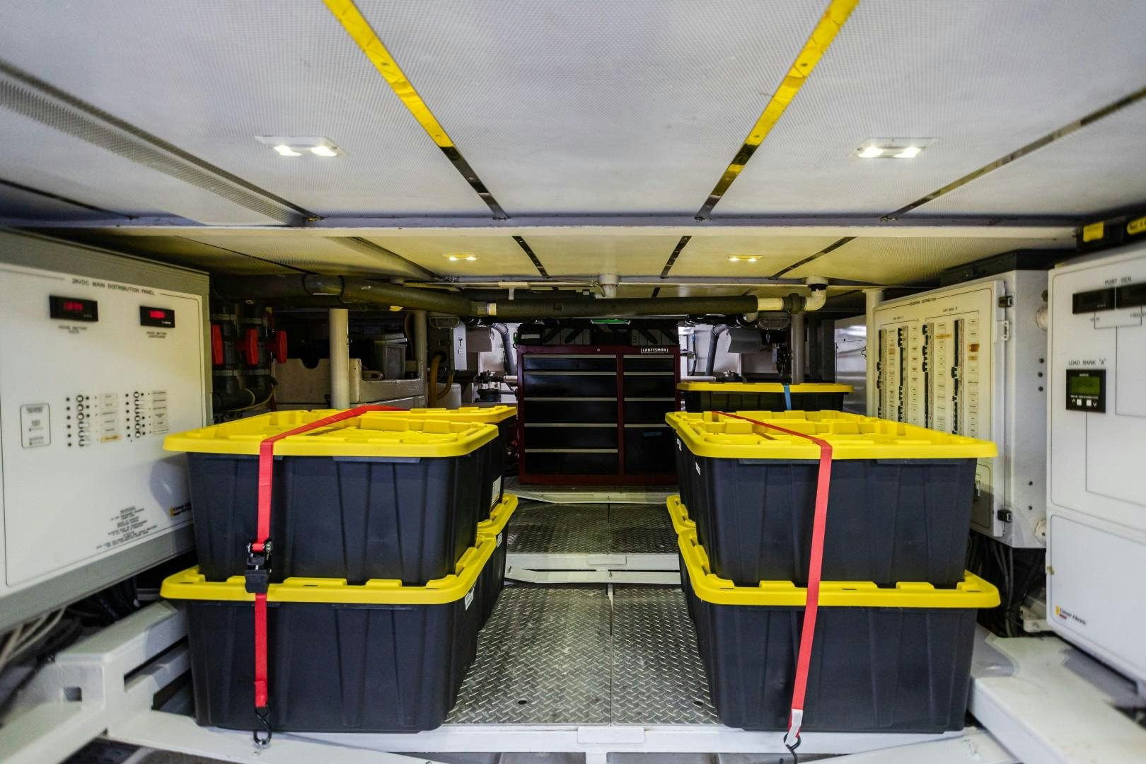 a warehouse with several bins aboard NO BOUNDARIES Yacht for Sale