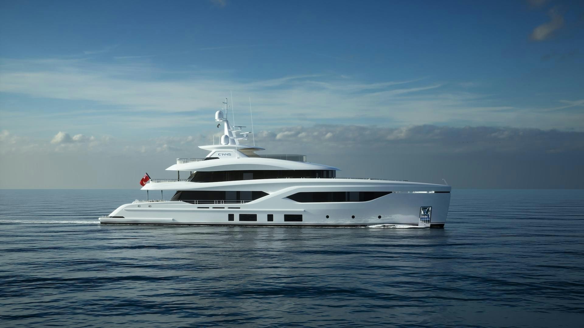 a white yacht in the water aboard EXTRA TIME Yacht for Sale