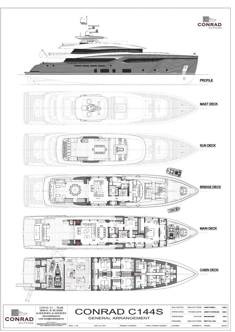 diagram, engineering drawing aboard EXTRA TIME Yacht for Sale
