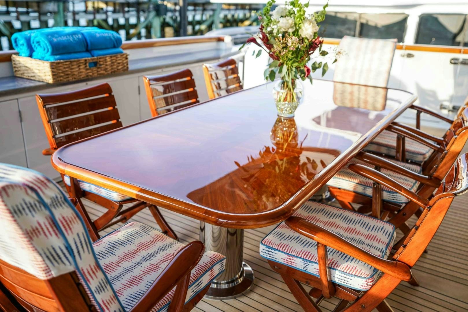 a table with chairs around it aboard PROBABILTY Yacht for Sale