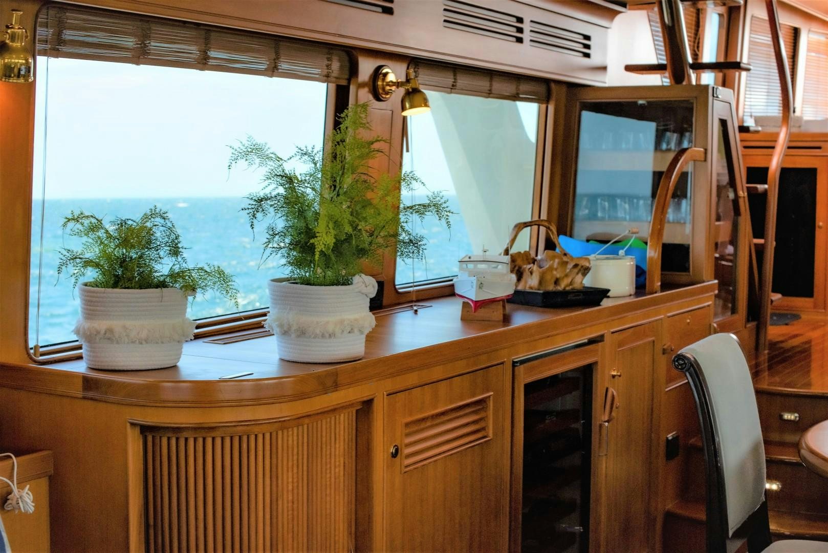 a kitchen with a window aboard VK Yacht for Sale