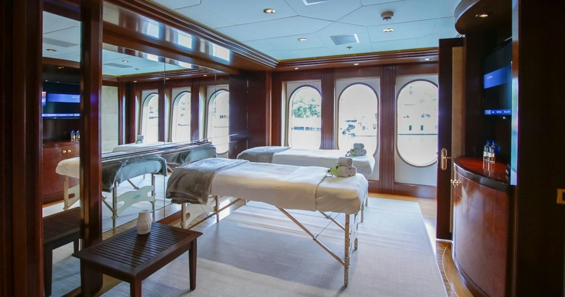a bed in a room aboard BLUE MOON Yacht for Sale