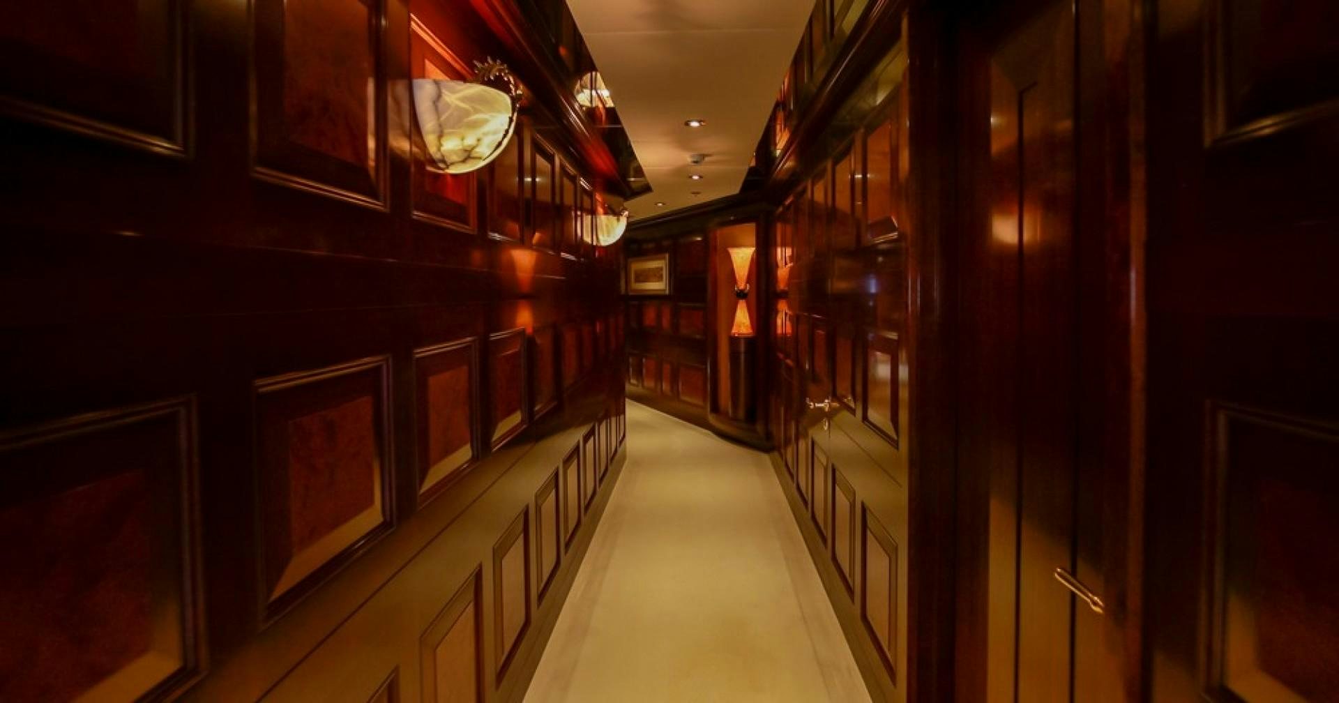 a train station with a large mirror aboard BLUE MOON Yacht for Sale