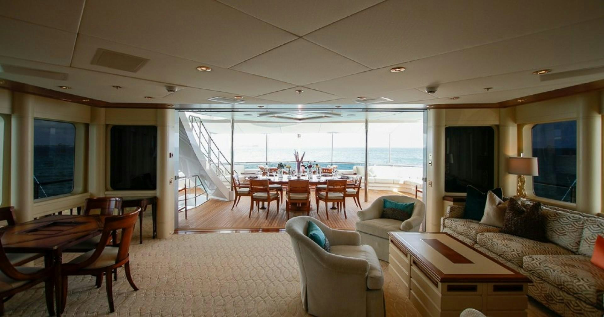 a living room with a large window aboard BLUE MOON Yacht for Sale